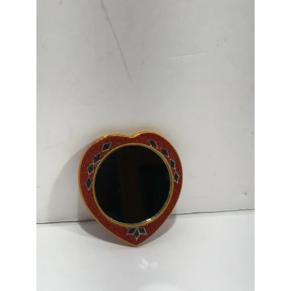 Heart shaped pocket mirror with Lac mirror work Bejeweled Red‎